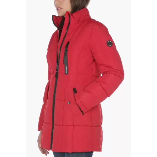 Nautica Womens Heavyweight Puffer Jacket with Faux Fur Lined HoodVintage Nautica Red