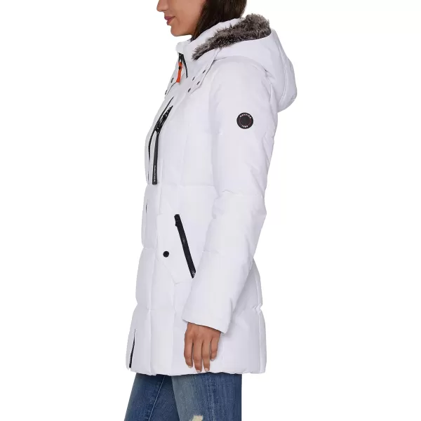 Nautica Womens Heavyweight Puffer Jacket with Faux Fur Lined HoodWinter White