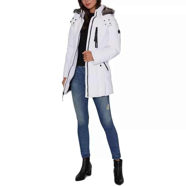 Nautica Womens Heavyweight Puffer Jacket with Faux Fur Lined HoodWinter White