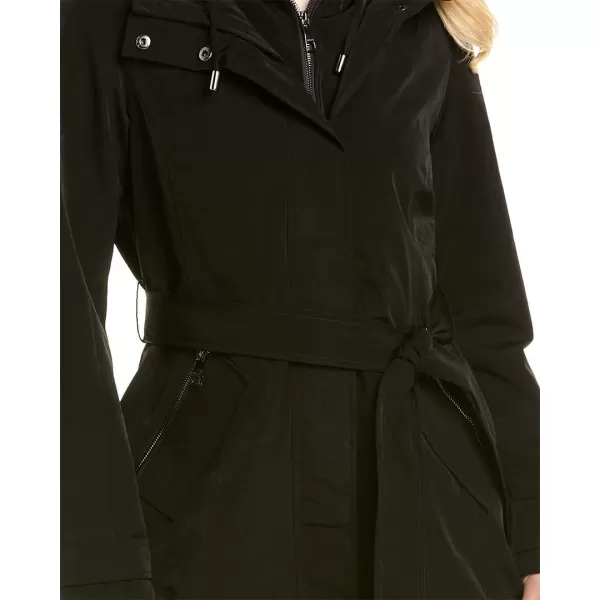 Nautica Womens Hooded Raincoat with Belt JacketBlack