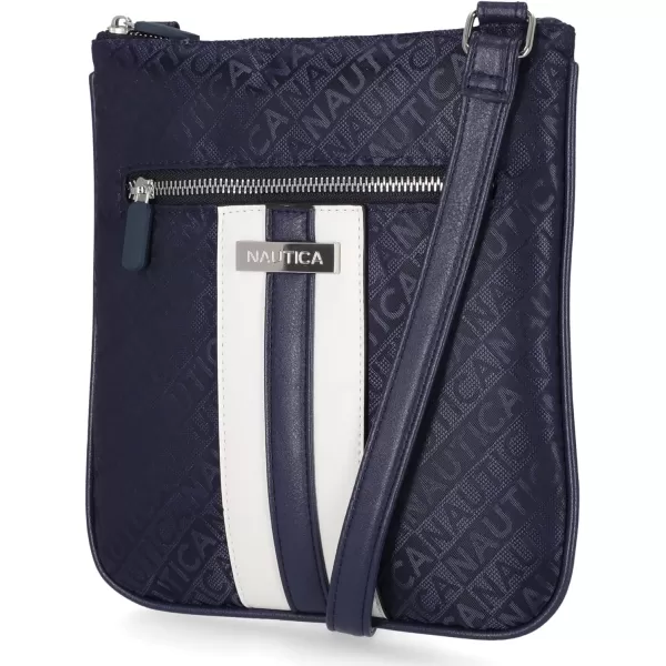 Nautica Womens Lakeside Signature Jaquard North South Crossbody BagNavy