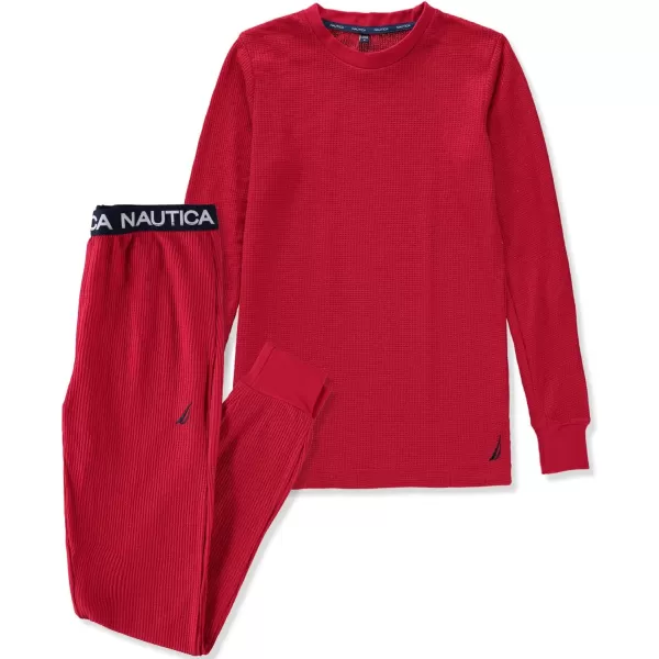 Nautica Womens Long Sleeve Long Johns Base Layer Waffle Thermal Underwear SetRed