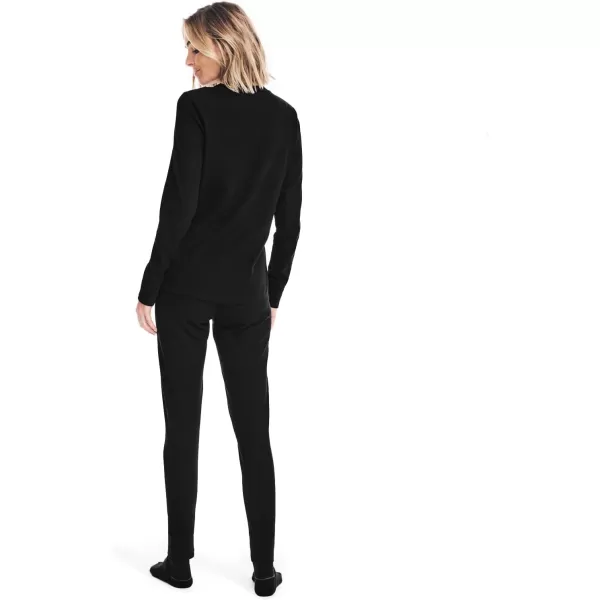 Nautica Womens Long Sleeve Long Johns Base Layer Waffle Thermal Underwear SetTrue Black