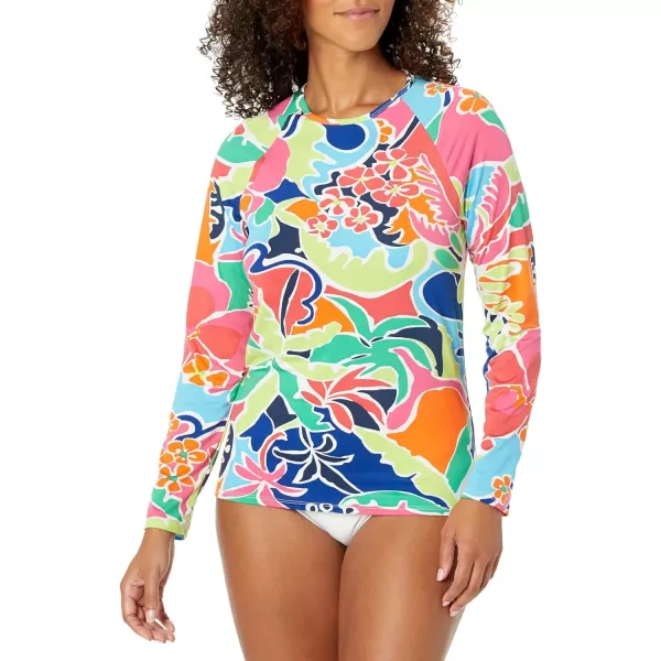 Nautica Womens Long Sleeve Rashguard UPF 30 Uv Sun Protection Swim ShirtCocktail Multi