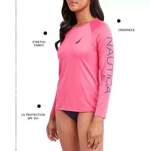 Nautica Womens Long Sleeve Rashguard UPF 30 Uv Sun Protection Swim ShirtSolid Deep Sea