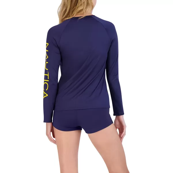 Nautica Womens Long Sleeve Rashguard UPF 30 Uv Sun Protection Swim ShirtSolid Deep Sea