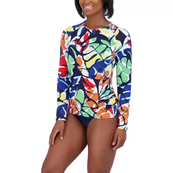 Nautica Womens Long Sleeve Rashguard UPF 30 Uv Sun Protection Swim ShirtTrade Wind Multi