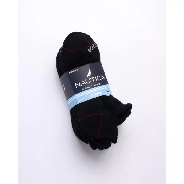 Nautica Womens Low Cut Cushioned Moisture Control Athletic Socks 6 PackBlack Tab