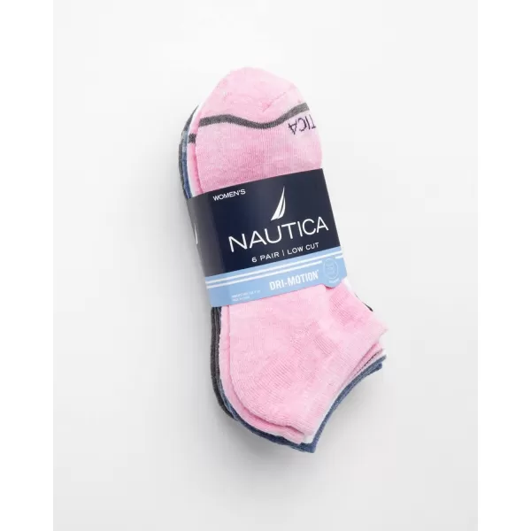 Nautica Womens Low Cut Cushioned Moisture Control Athletic Socks 6 PackPink Assorted