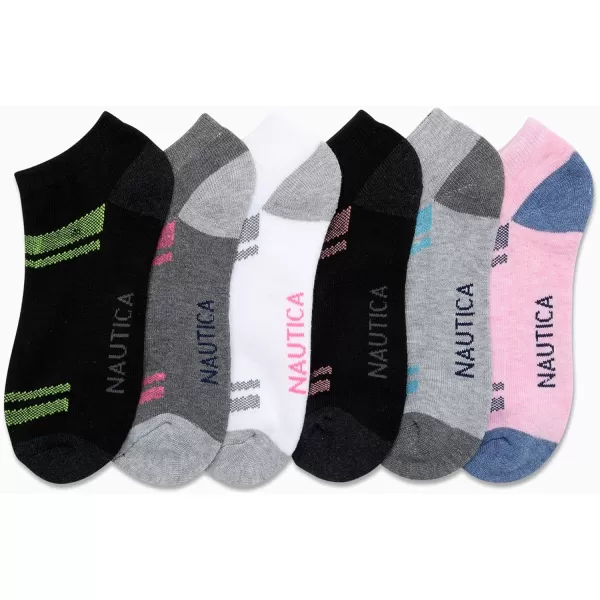 Nautica Womens Low Cut Cushioned Moisture Control Athletic Socks 6 PackPinkWhite Assorted