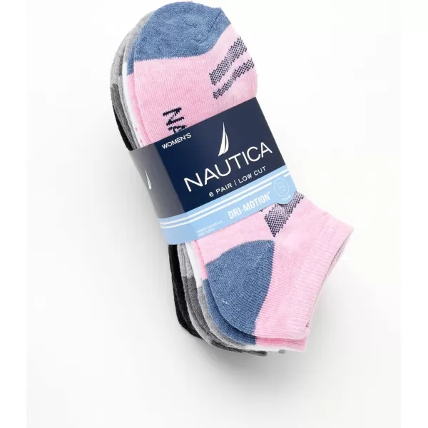 Nautica Womens Low Cut Cushioned Moisture Control Athletic Socks 6 PackPinkWhite Assorted