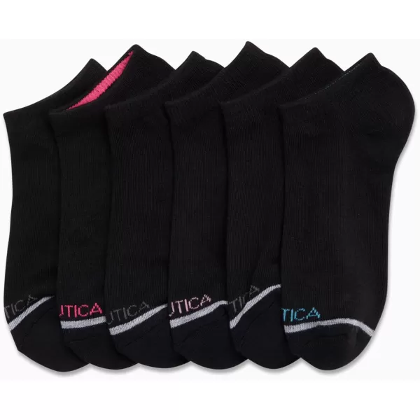 Nautica Womens Low Cut Cushioned Moisture Control Athletic Socks 6 PackSolid Black