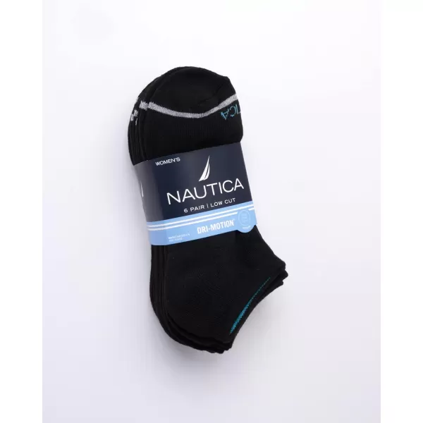 Nautica Womens Low Cut Cushioned Moisture Control Athletic Socks 6 PackSolid Black