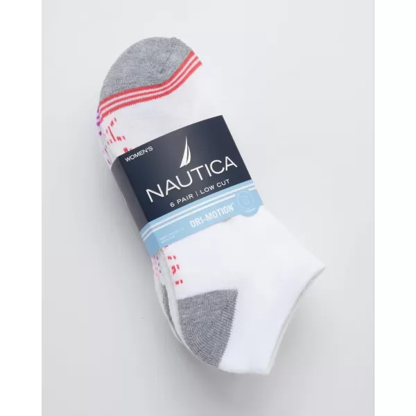 Nautica Womens Low Cut Cushioned Moisture Control Athletic Socks 6 PackWhite