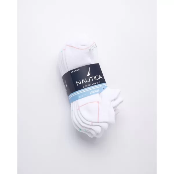 Nautica Womens Low Cut Cushioned Moisture Control Athletic Socks 6 PackWhite Tab