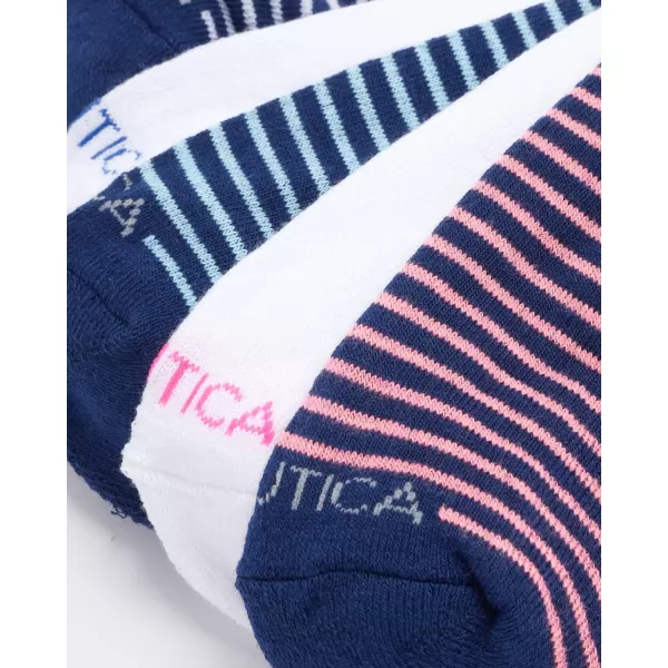 Nautica Womens Low Cut Cushioned Moisture Control Athletic Socks 6 PackWhiteNavy Stripes