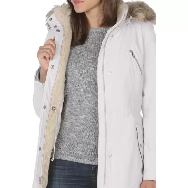 Nautica Womens Microfiber Parka Anorak Jacket with Faux Fur Hooded TrimCement