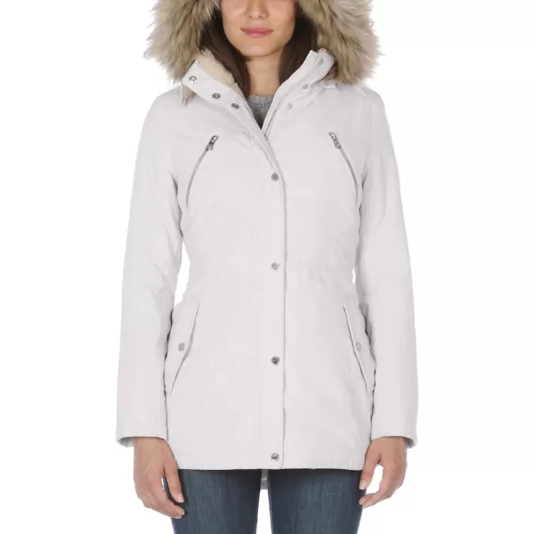 Nautica Womens Microfiber Parka Anorak Jacket with Faux Fur Hooded TrimCement