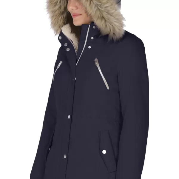 Nautica Womens Microfiber Parka Anorak Jacket with Faux Fur Hooded TrimNavy Seas