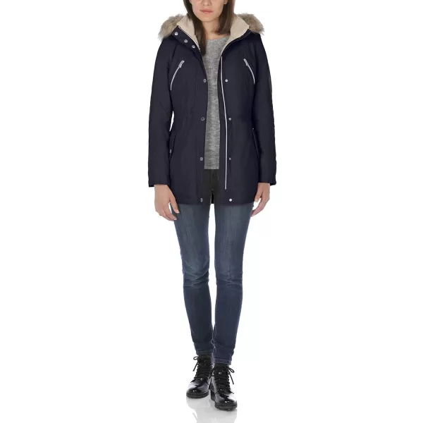 Nautica Womens Microfiber Parka Anorak Jacket with Faux Fur Hooded TrimNavy Seas