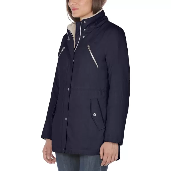 Nautica Womens Microfiber Parka Anorak Jacket with Faux Fur Hooded TrimNavy Seas