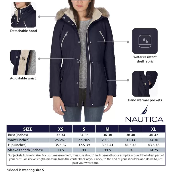 Nautica Womens Microfiber Parka Anorak Jacket with Faux Fur Hooded TrimNavy Seas