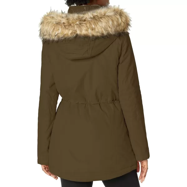 Nautica Womens Microfiber Parka Anorak Jacket with Faux Fur Hooded TrimOlive