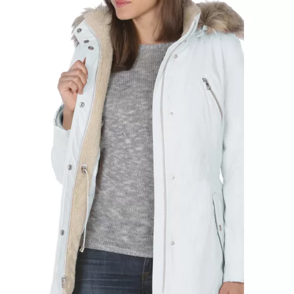 Nautica Womens Microfiber Parka Anorak Jacket with Faux Fur Hooded TrimPowder Blue