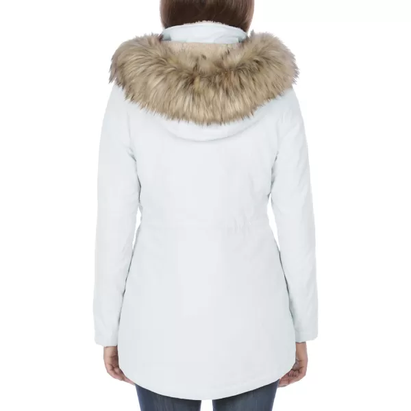 Nautica Womens Microfiber Parka Anorak Jacket with Faux Fur Hooded TrimPowder Blue