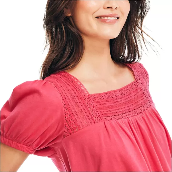 Nautica Womens Mixed Media SquareNeck TopRouge Pink