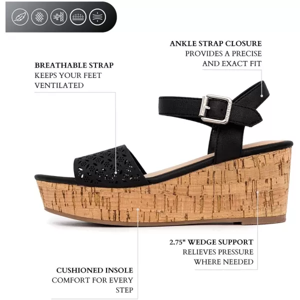 Nautica Womens Platform Wedge Sandals Fashion Ankle Strap Lightweight Cushioned Casual Beach Sandal  Lightweight  ComfortableBlack