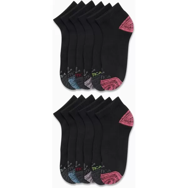 Nautica Womens Quarter Cut Moisture Control Athletic Socks with Cushioned Comfort 12 PackBlack Assorted