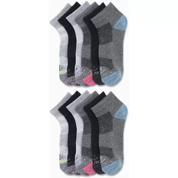 Nautica Womens Quarter Cut Moisture Control Athletic Socks with Cushioned Comfort 12 PackGreyBlack