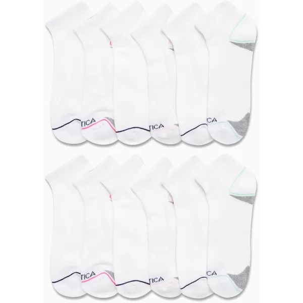 Nautica Womens Quarter Cut Moisture Control Athletic Socks with Cushioned Comfort 12 PackWhite Out