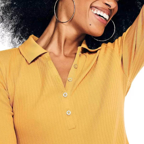 Nautica Womens Ribbed LongSleeve PoloEmpror Gold