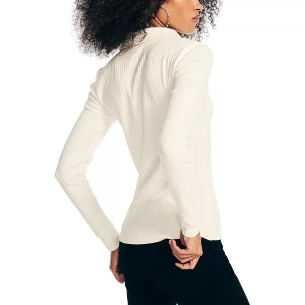 Nautica Womens Ribbed LongSleeve PoloMarshmallow