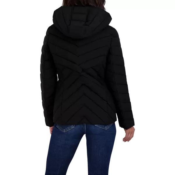 Nautica Womens Short Stretch Lightweight Puffer Jacket with Removeable HoodBlack