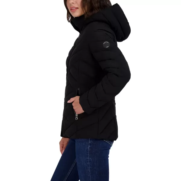 Nautica Womens Short Stretch Lightweight Puffer Jacket with Removeable HoodBlack