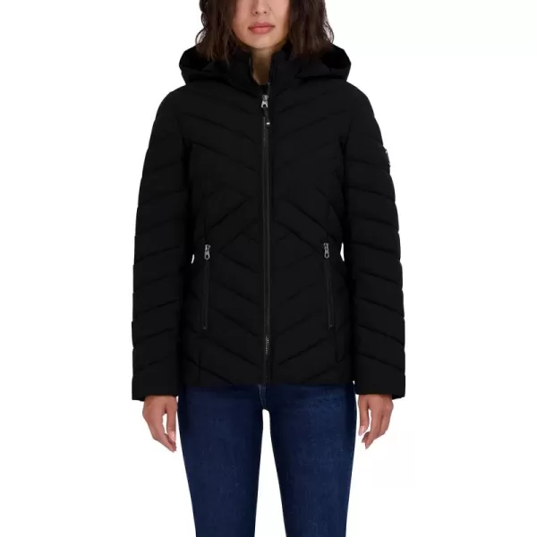 Nautica Womens Short Stretch Lightweight Puffer Jacket with Removeable HoodBlack