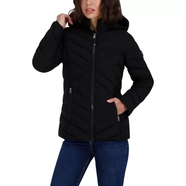 Nautica Womens Short Stretch Lightweight Puffer Jacket with Removeable HoodBlack