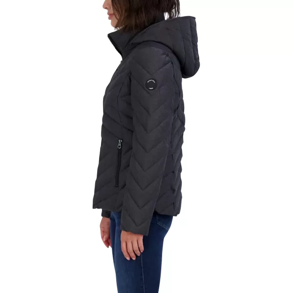 Nautica Womens Short Stretch Lightweight Puffer Jacket with Removeable HoodCharcoal