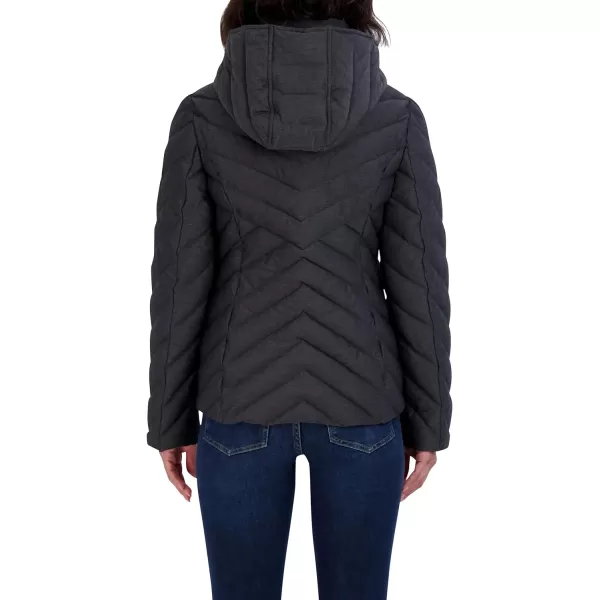 Nautica Womens Short Stretch Lightweight Puffer Jacket with Removeable HoodCharcoal