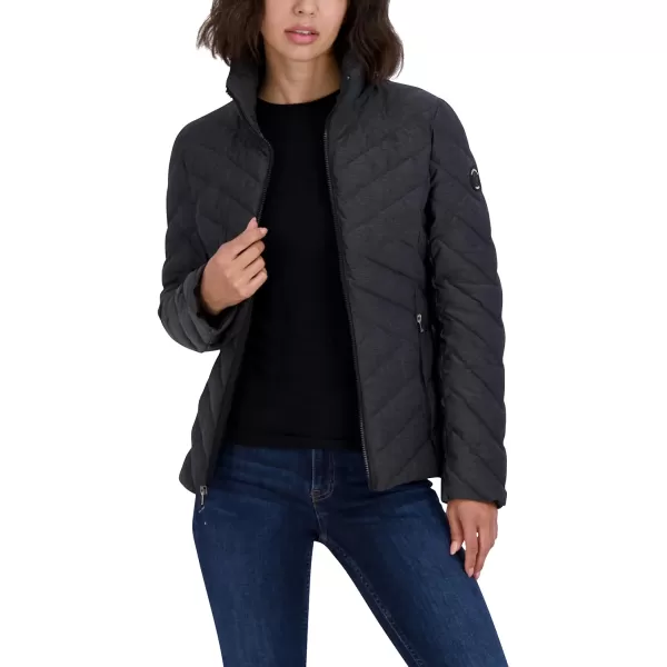 Nautica Womens Short Stretch Lightweight Puffer Jacket with Removeable HoodCharcoal