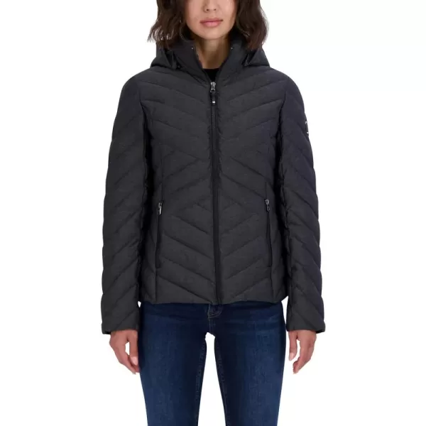 Nautica Womens Short Stretch Lightweight Puffer Jacket with Removeable HoodCharcoal