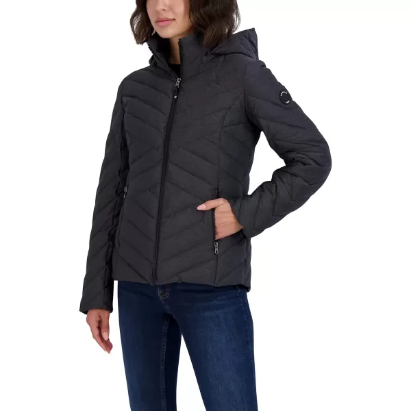 Nautica Womens Short Stretch Lightweight Puffer Jacket with Removeable HoodCharcoal Mlange