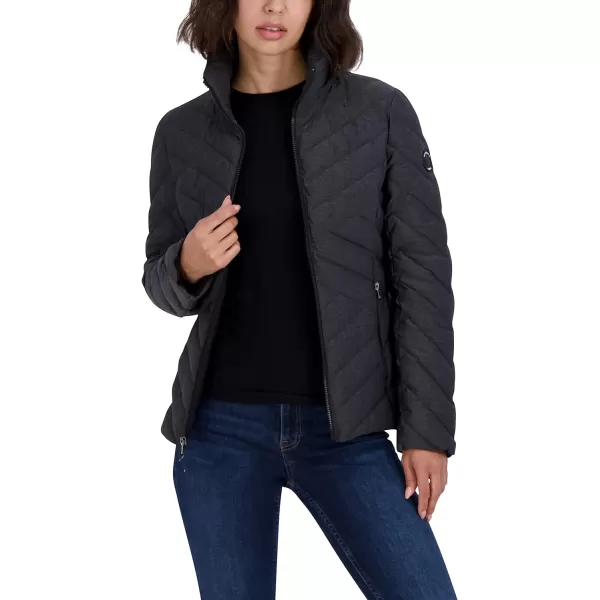 Nautica Womens Short Stretch Lightweight Puffer Jacket with Removeable HoodCharcoal Mlange