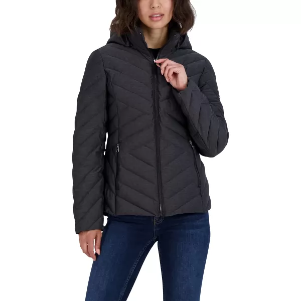 Nautica Womens Short Stretch Lightweight Puffer Jacket with Removeable HoodCharcoal Mlange