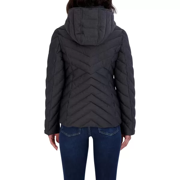 Nautica Womens Short Stretch Lightweight Puffer Jacket with Removeable HoodCharcoal Mlange