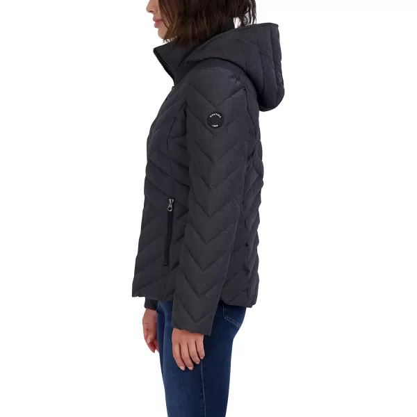 Nautica Womens Short Stretch Lightweight Puffer Jacket with Removeable HoodCharcoal Mlange