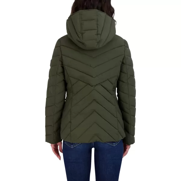 Nautica Womens Short Stretch Lightweight Puffer Jacket with Removeable HoodMilitary Green